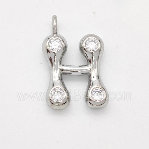 Copper Letter-H Pendant Pave Zirconia Platinum Plated