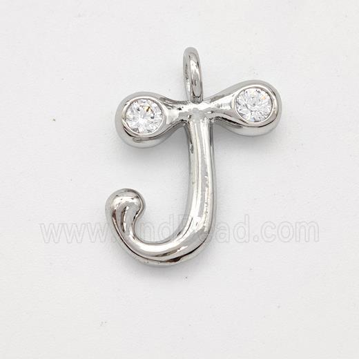 Copper Letter-J Pendant Pave Zirconia Platinum Plated