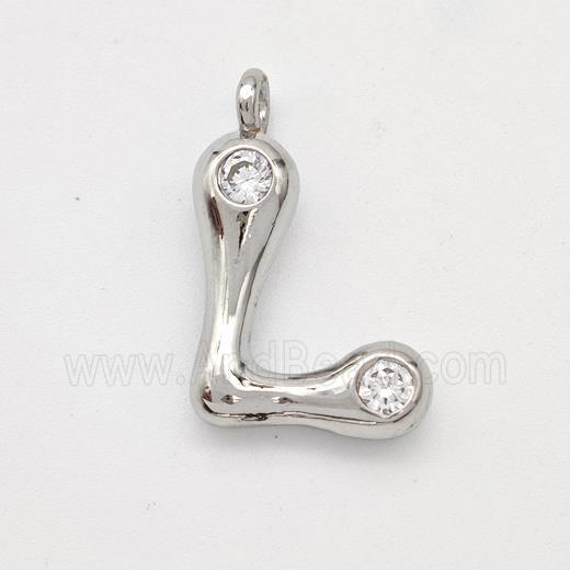 Copper Letter-L Pendant Pave Zirconia Platinum Plated