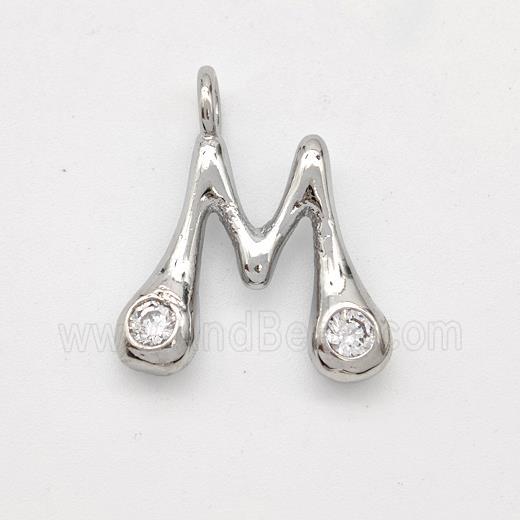 Copper Letter-M Pendant Pave Zirconia Platinum Plated