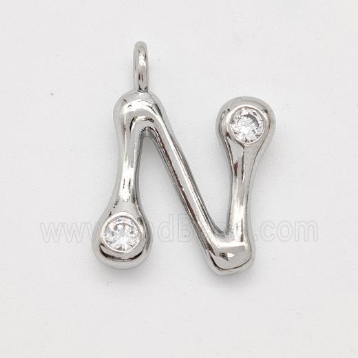 Copper Letter-N Pendant Pave Zirconia Platinum Plated