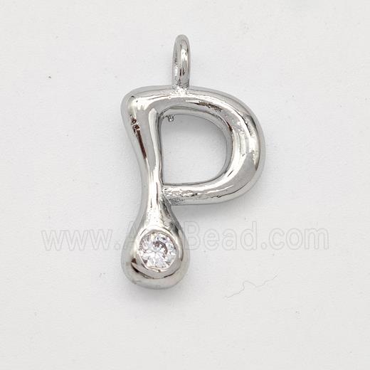 Copper Letter-P Pendant Pave Zirconia Platinum Plated