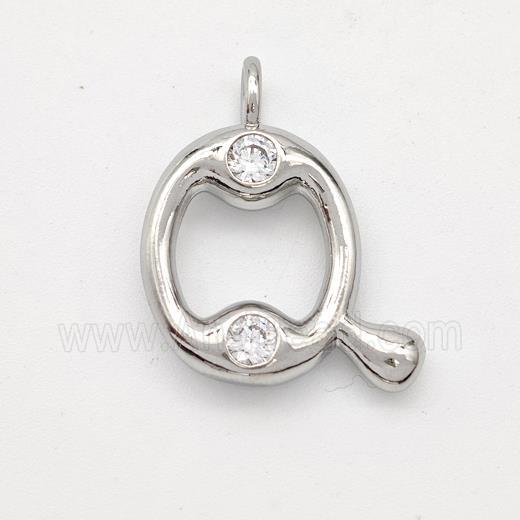 Copper Letter-Q Pendant Pave Zirconia Platinum Plated