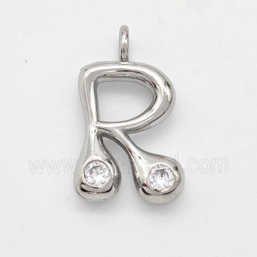 Copper Letter-R Pendant Pave Zirconia Platinum Plated