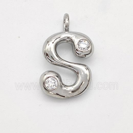 Copper Letter-S Pendant Pave Zirconia Platinum Plated