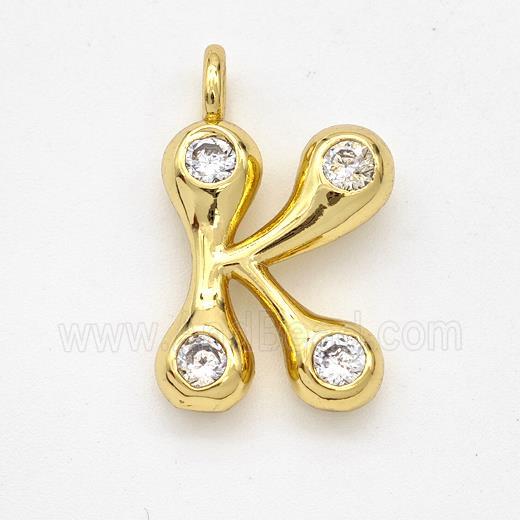 Copper Letter-K Pendant Pave Zirconia Gold Plated