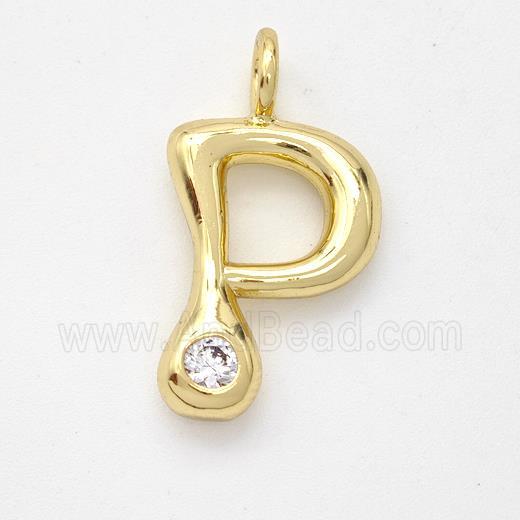 Copper Letter-P Pendant Pave Zirconia Gold Plated