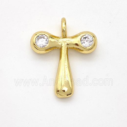 Copper Letter-T Pendant Pave Zirconia Gold Plated