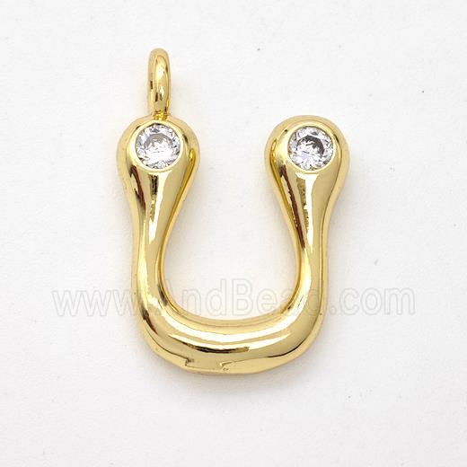 Copper Letter-U Pendant Pave Zirconia Gold Plated