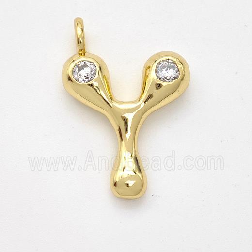 Copper Letter-Y Pendant Pave Zirconia Gold Plated