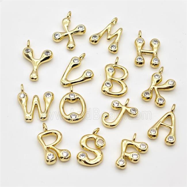Copper Alphabet Pendant Pave Zirconia Mix Letters Gold Plated