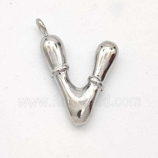 Copper Letter-V Pendant Platinum Plated