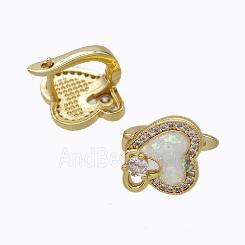 Copper Heart Latchback Earrings Pave Zirconia Fire Opal 18K Gold Plated