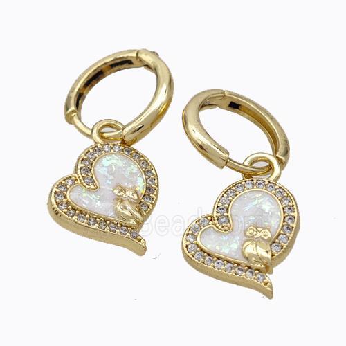 Copper Heart Hoop Earrings Pave Zirconia Fire Opal 18K Gold Plated