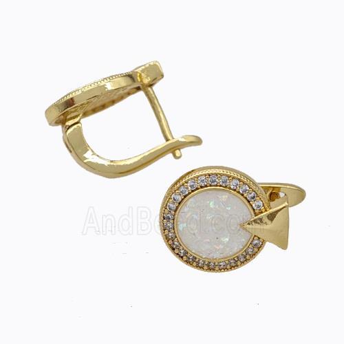 Copper Circle Latchback Earrings Pave Zirconia Fire Opal 18K Gold Plated