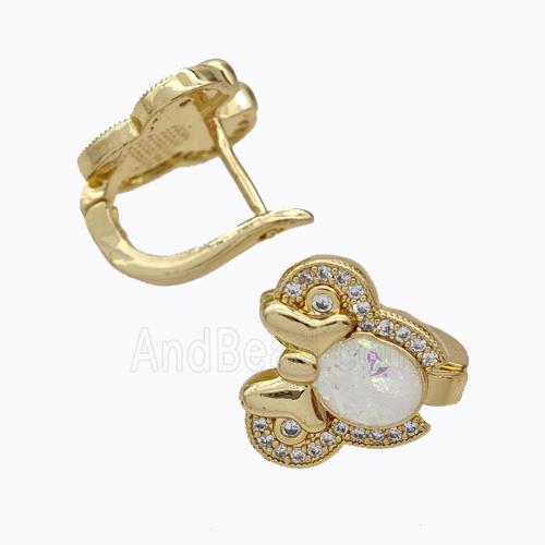 Copper Elephant Latchback Earrings Pave Zirconia Fire Opal 18K Gold Plated