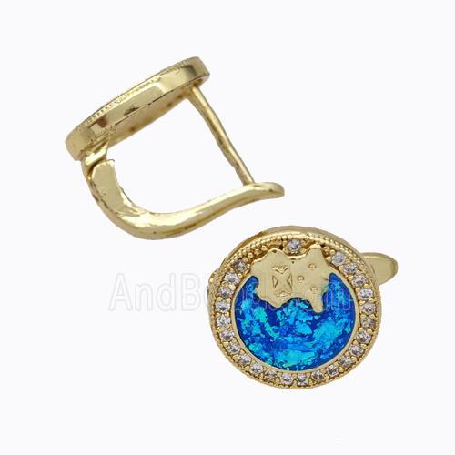 Copper Circle Latchback Earrings Pave Zirconia Fire Opal 18K Gold Plated