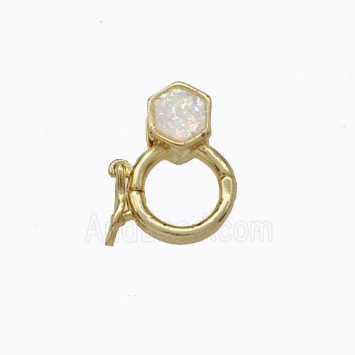 Copper Clasp Pave White Fire Opal Hexagon 18K Gold Plated