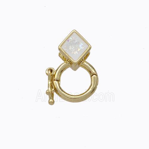 Copper Clasp Pave White Fire Opal Rhombus 18K Gold Plated