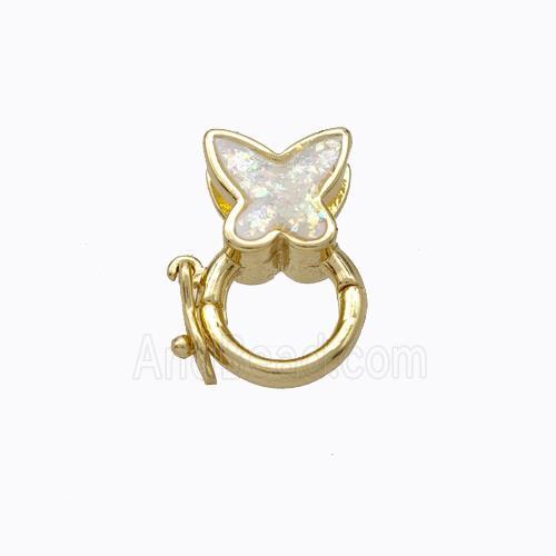 Copper Clasp Pave White Fire Opal Butterfly 18K Gold Plated