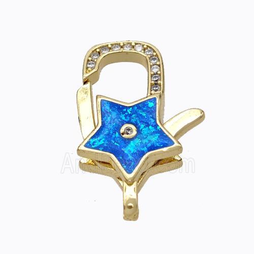 Copper Lobster Clasp Micropave Zirconia Blue Fire Opal Star 18K Gold Plated