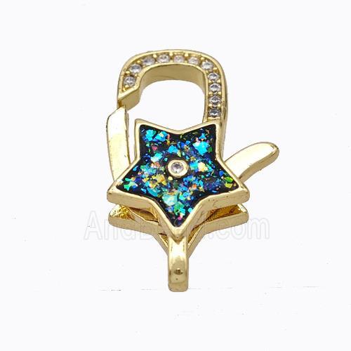 Copper Lobster Clasp Micropave Zirconia Multicolor Fire Opal Star 18K Gold Plated