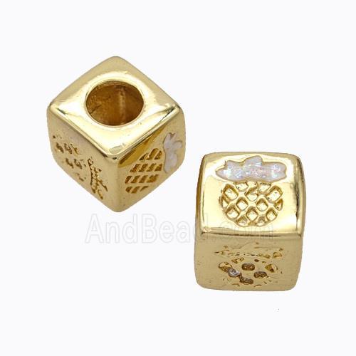 Copper Cube Beads Pave Zirconia Fire Opal Pineapple Large Hole 18K Gold Plated