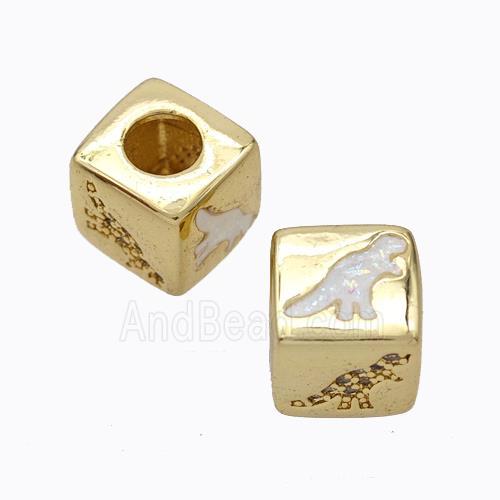 Copper Cube Beads Pave Zirconia Fire Opal Dragon Large Hole 18K Gold Plated