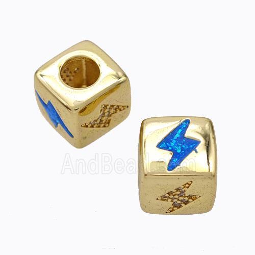 Copper Cube Beads Pave Zirconia Fire Opal Lightning Large Hole 18K Gold Plated