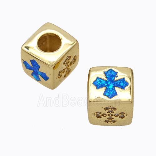 Copper Cube Beads Pave Zirconia Fire Opal Cross Large Hole 18K Gold Plated