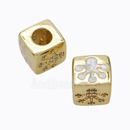 Copper Cube Beads Pave Zirconia Fire Opal Paws Large Hole 18K Gold Plated