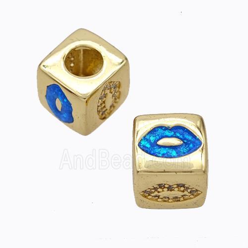 Copper Cube Beads Pave Zirconia Fire Opal Lips Large Hole 18K Gold Plated