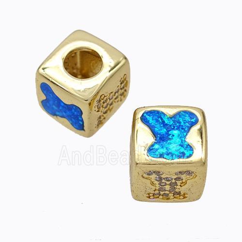 Copper Cube Beads Pave Zirconia Fire Opal Rabbit Large Hole 18K Gold Plated