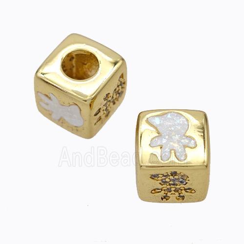 Copper Cube Beads Pave Zirconia Fire Opal Kids Large Hole 18K Gold Plated