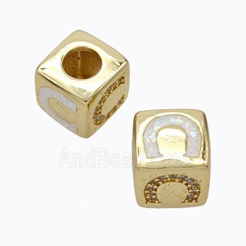 Copper Cube Beads Pave Zirconia Fire Opal Horseshoe Large Hole 18K Gold Plated
