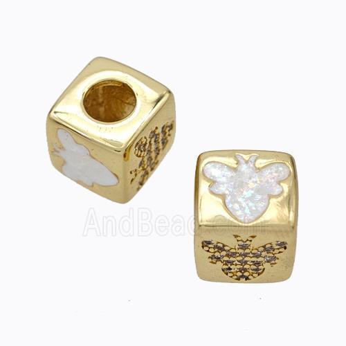 Copper Cube Beads Pave Zirconia Fire Opal Honeybee Large Hole 18K Gold Plated