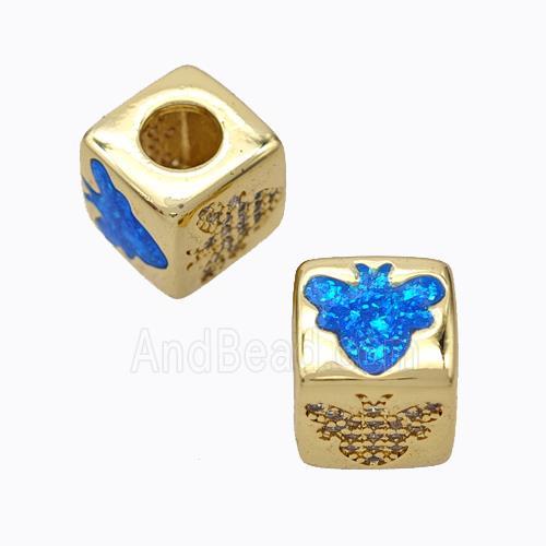 Copper Cube Beads Pave Zirconia Fire Opal Honeybee Large Hole 18K Gold Plated