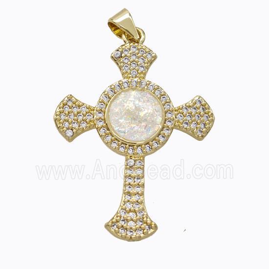 Copper Cross Pendant Micropave Zirconia Fire Opal 18K Gold Plated