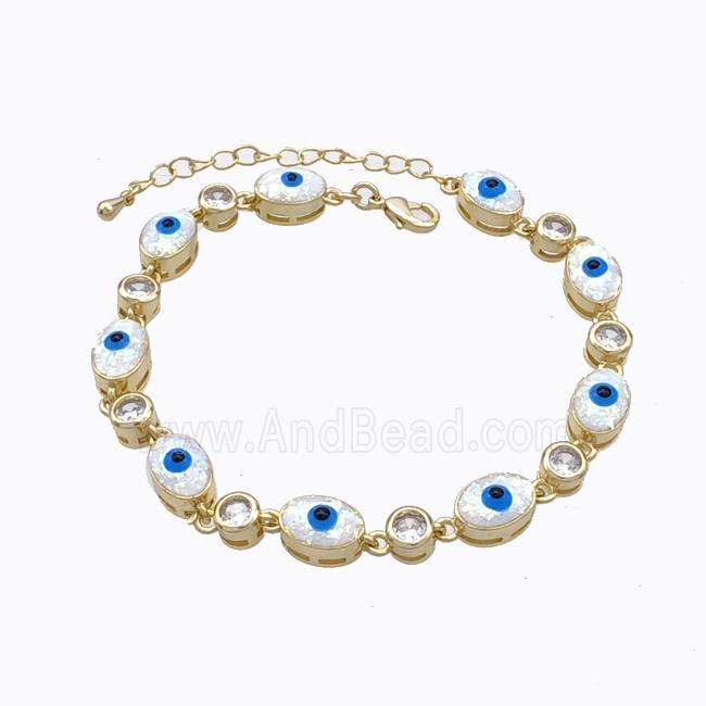 Copper Bracelet Oval Evil Eye Pave White Fire Opal 18K Gold Plated