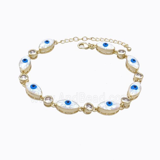 Copper Bracelet Evil Eye Pave White Fire Opal 18K Gold Plated
