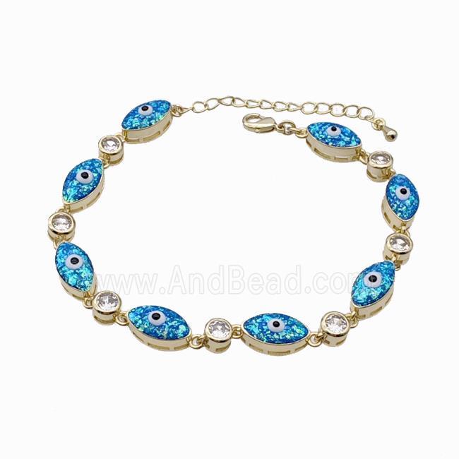 Copper Bracelet Evil Eye Pave Blue Fire Opal 18K Gold Plated