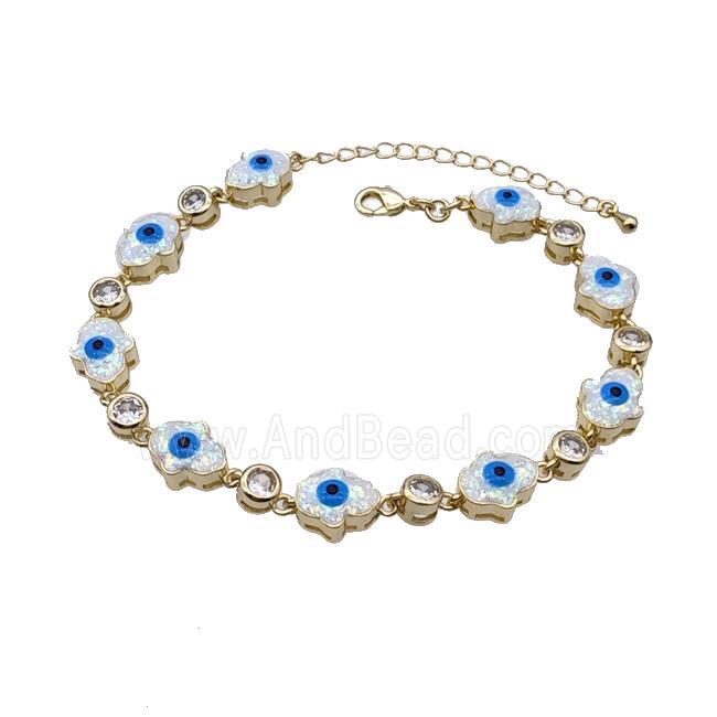 Copper Hamsahand Bracelet Evil Eye Pave White Fire Opal 18K Gold Plated