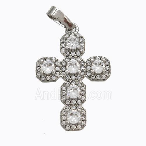 Copper Cross Pendant Pave Zirconia Platinum Plated