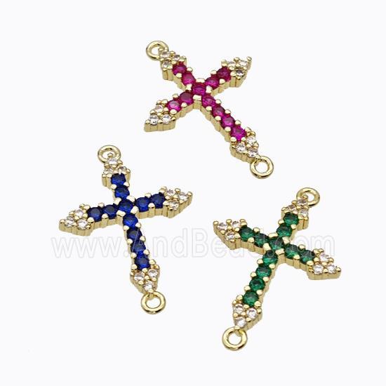 Copper Cross Connector Pave Zirconia Gold Plated Mixed