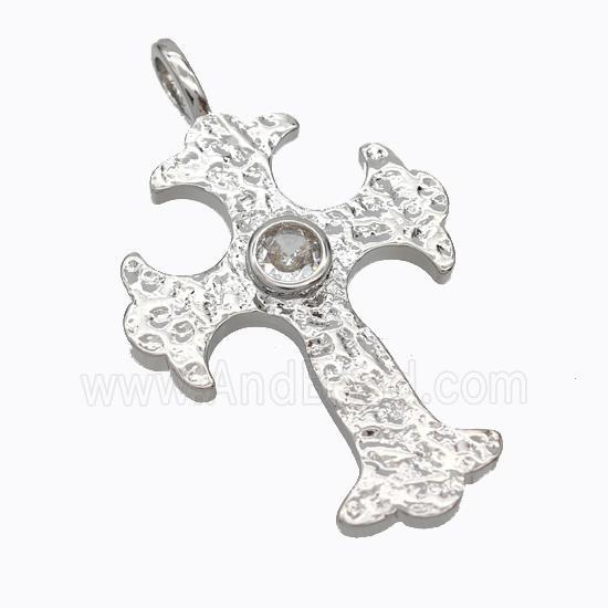 Copper Cross Pendant Pave Zirconia Platinum Plated