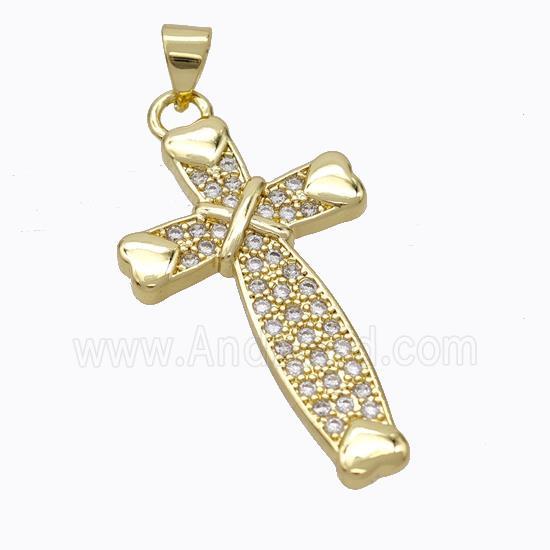 Copper Cross Pendant Pave Zirconia Religious Gold Plated