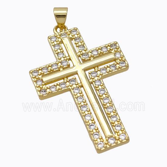 Copper Cross Pendant Pave Zirconia Gold Plated
