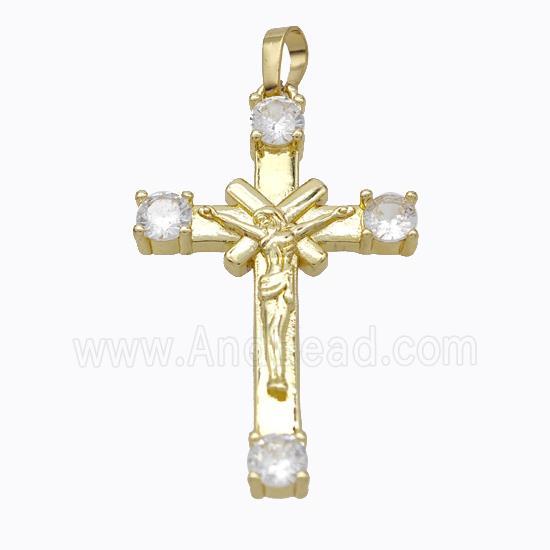 Copper Jesus Crucifix Cross Pendant Pave Zirconia Gold Plated