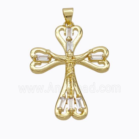 Copper Jesus Crucifix Cross Pendant Pave Zirconia Gold Plated