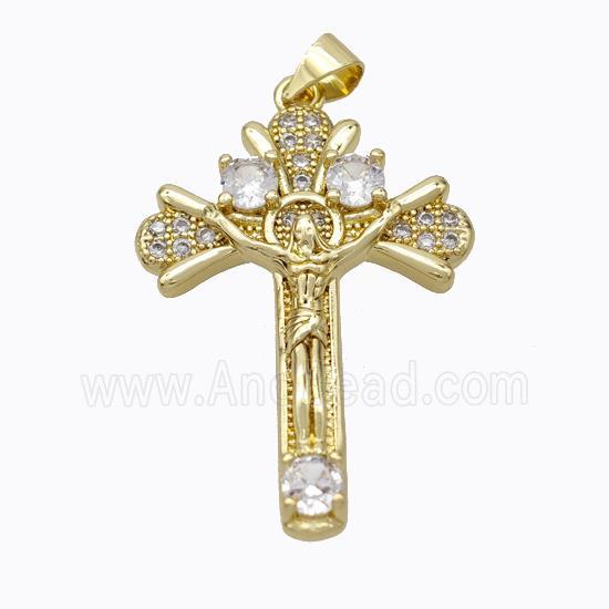 Copper Jesus Crucifix Cross Pendant Pave Zirconia Gold Plated